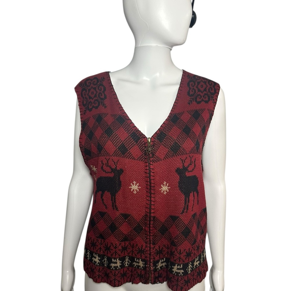 Woolrich Red and Black V-Neck Sweater Vest